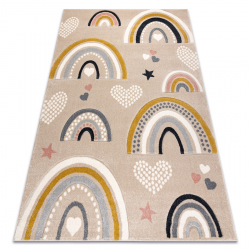 KIDDO teppe 6109 krem / hvit, regnbue, hjerter for barn, sanse