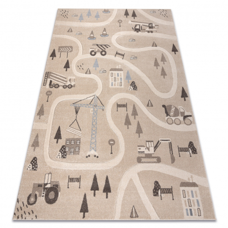 Tapis KIDDO 6111 crème rues, travaux enfants, sensoriel 