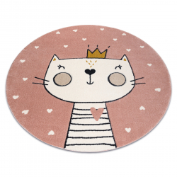 Килим KIDDO 6106 коло світло-рожевий / білий котик, корона для дітей, сенсорний 