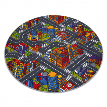 Bērnu paklājs ielas, BIG CITY apļveida pelēks 