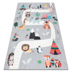 BAMBINO 2160 covor lavabil Sat indian, animale pentru copii anti-alunecare gri - SECUNDAR-COTATI PRODUSUL
