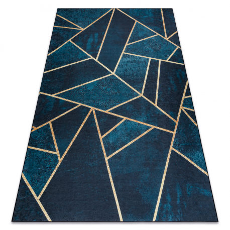 Tapis lavable ANDRE 1173 mosaïque, géométrique antidérapant - turquoise / or - PRODUIT DE DEUXIÈME QUALITÉ