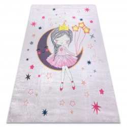 Tappeto lavabile BAMBINO 48060 Principessa, stelle per bambini antiscivolo - rosa - PRODOTTO DI SECONDO GRADO