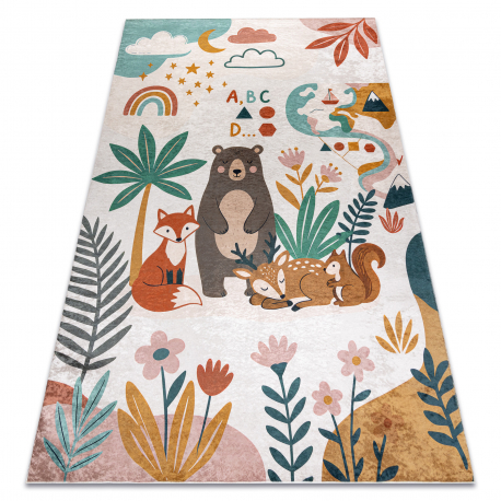 BAMBINO 61410 plovimo kilimas Gyvūnai, žvaigždės, debesys vaikams neslystantis - kremas / žalias