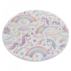 BAMBINO 61400 cirkel tapijt wasbaar Yksisarvinen, regenboog voor kinderen antislip - room / roze