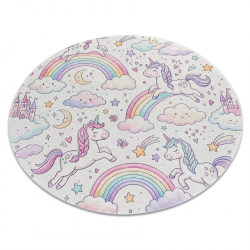 BAMBINO 61400 Kreis Waschteppich Einhorn, Regenbogen für Kinder Anti-Rutsch - creme / rosa