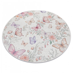 BAMBINO 61450 Kreis Waschteppich Schmetterlinge für Kinder Anti-Rutsch - creme / rosa