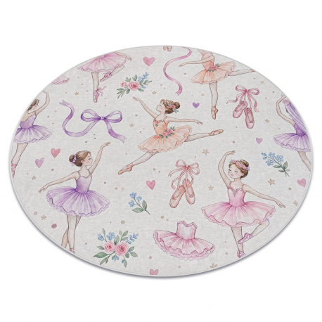 BAMBINO 61600 apskritimo skalbimo kilimas Balerina vaikams neslystantis - kremas / rožinis
