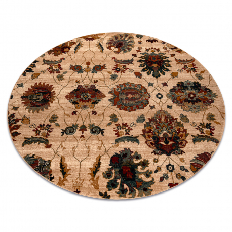 Wollteppich OMEGA LATICA Kreis Blumen Creme