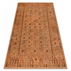 Covor de lână KASHQAI 4304 100 oriental, etnic culoarea somonului / vin roșu