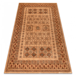 Covor de lână KASHQAI 4307 100 oriental, cadru culoarea somonului / vin roșu