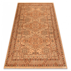Covor de lână KASHQAI 4308 100 oriental, Ornament, cadru culoarea somonului / vin roșu