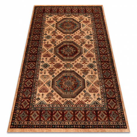 Wollen tapijt KASHQAI 4317 100 oosters, kader zalmkleur / kastanjebruin
