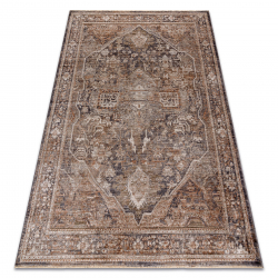 Alfombra LARIS 746 marrones / gris – Marco, rosetón, clásico, vintage, flecos