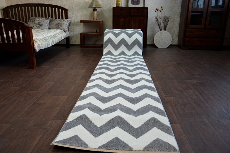 Modern Thick Hall Runner SKETCH ZIGZAG gold Width 80-120 cm extra long Stairs 